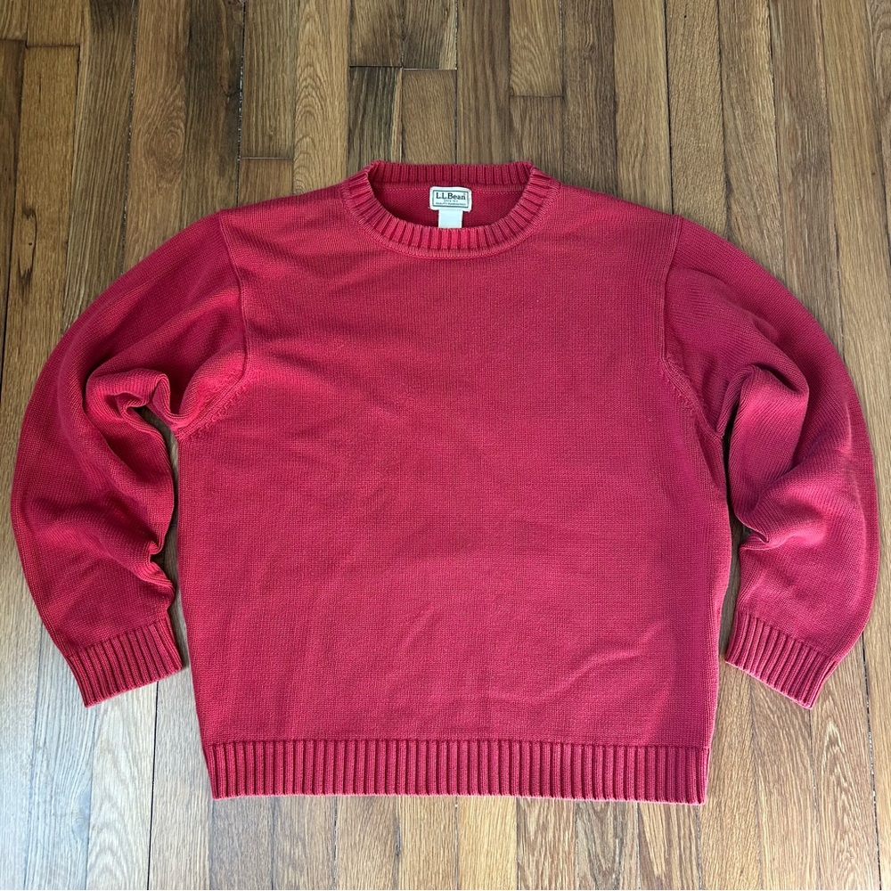 LL Bean 100% Cotton Sweater Mens Regular Medium Classic Knit Red 90s OFW84 VTG